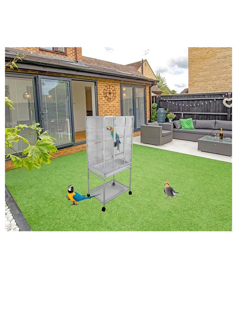 NNC PETS White Bird Cage - Strong Modern Cage for Parrots, Food Containers, and Entertainment, Beautiful Design, Easy to Assemble, Indoor Use (136 cm height) - Image 2