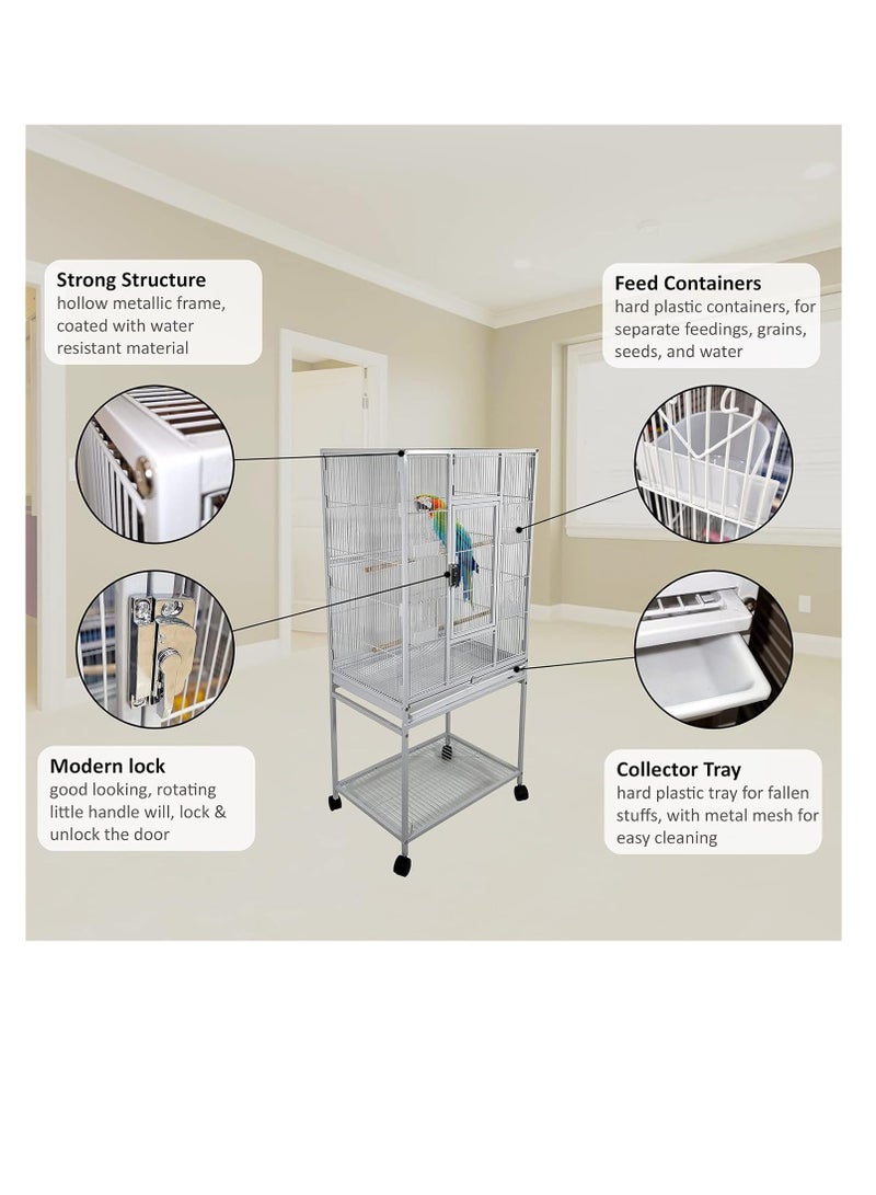 NNC PETS White Bird Cage - Strong Modern Cage for Parrots, Food Containers, and Entertainment, Beautiful Design, Easy to Assemble, Indoor Use (136 cm height) - Image 3