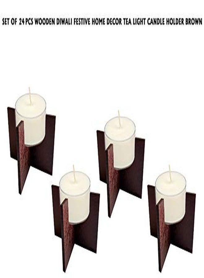 300Sparkles Set of 24 Pcs Tea Light Candle Holder Wooden Diwali Festive Home Decor Festival Decoration - Image 2