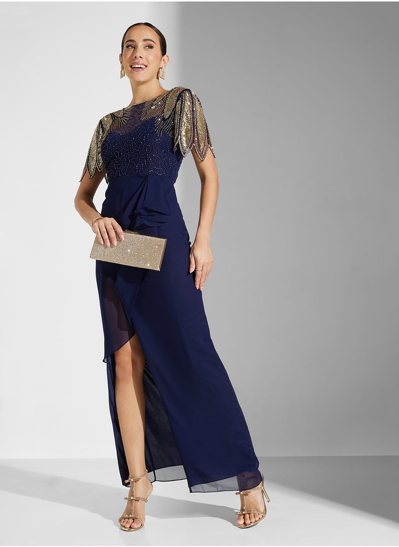 Virgos Lounge - Embellished Side Slit Dress - Image 1
