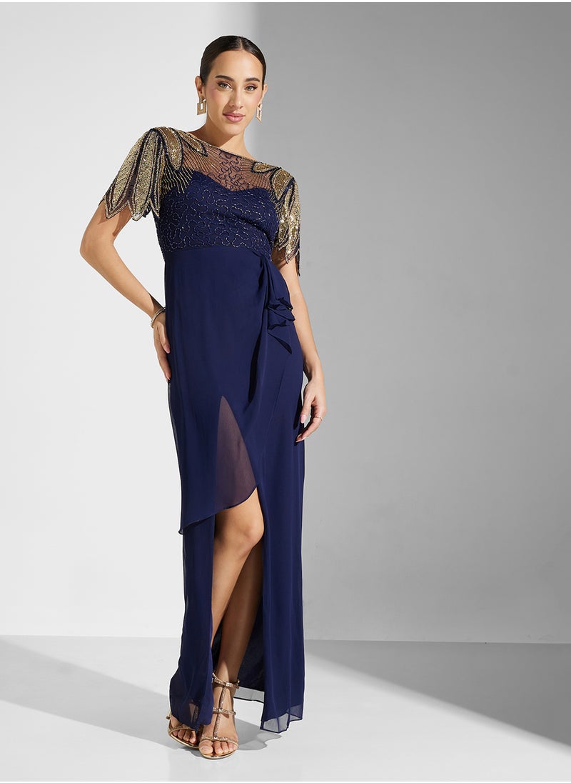 Virgos Lounge - Embellished Side Slit Dress - Image 1
