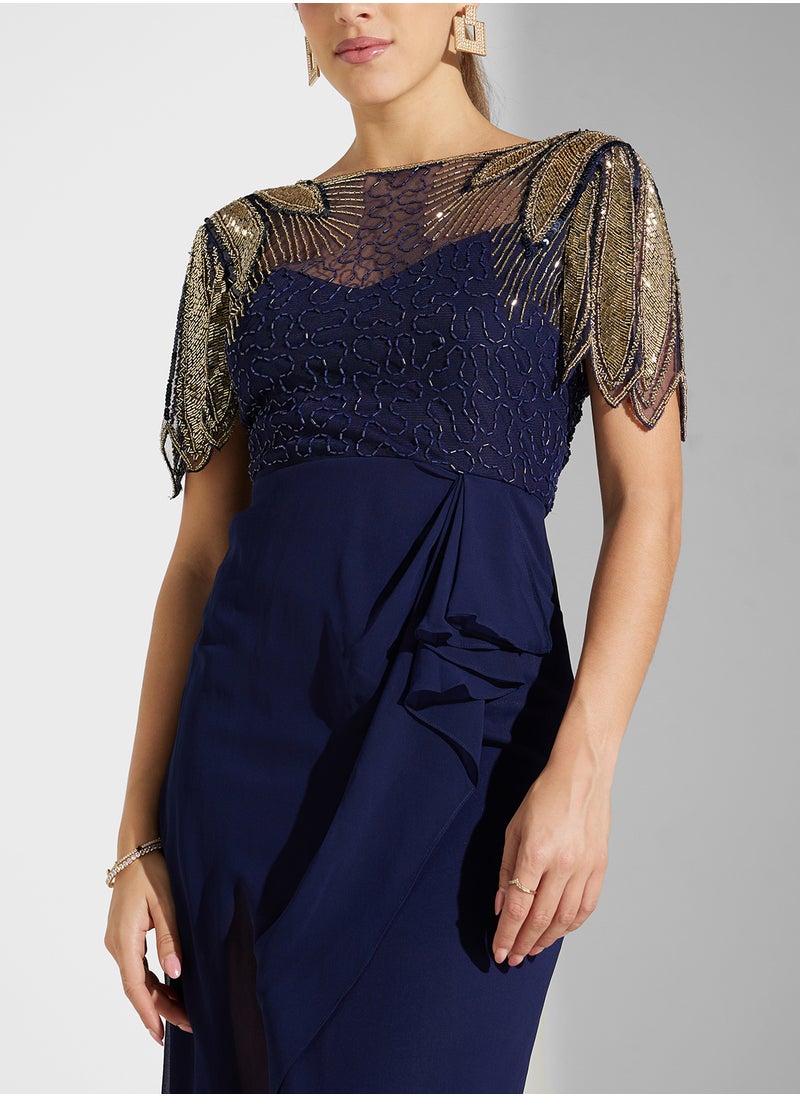 Virgos Lounge - Embellished Side Slit Dress - Image 1