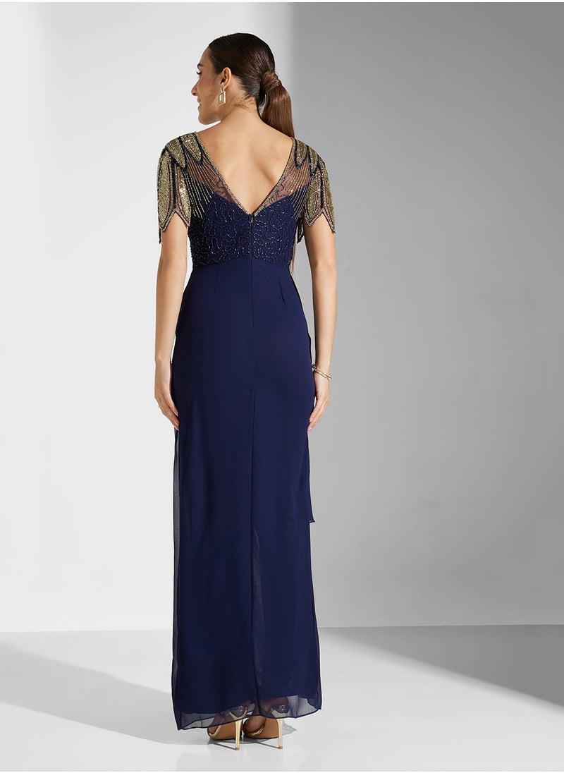 Virgos Lounge - Embellished Side Slit Dress - Image 1
