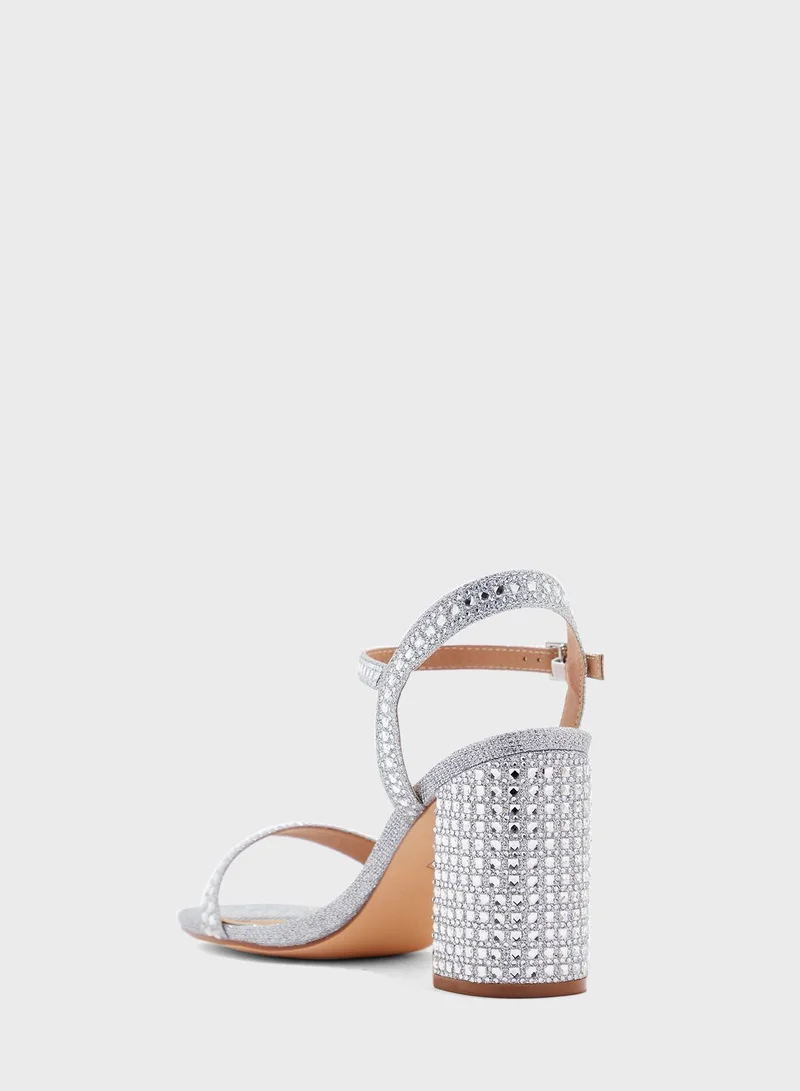 Truffle Jewelled   Silver Ankle Strap Heels