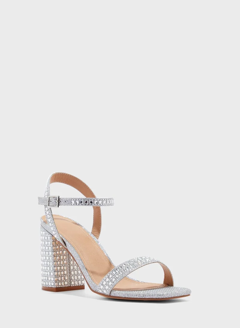 Truffle Jewelled   Silver Ankle Strap Heels