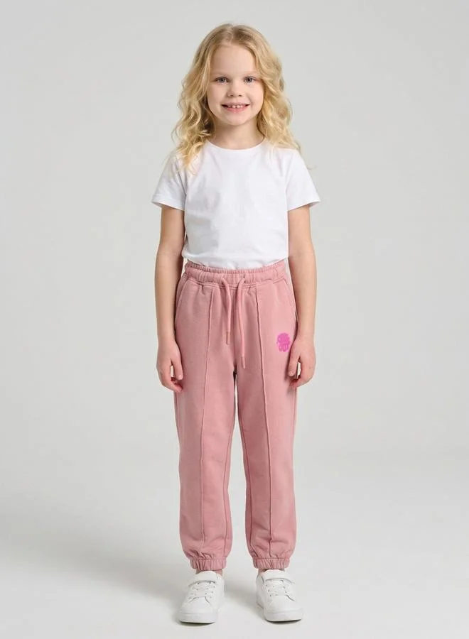 Girls Pink Pintuck Details Printed Joggers By Juniorloom