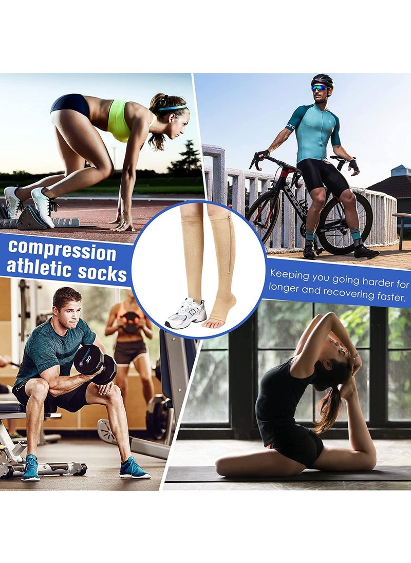 Generic 2 Pairs Compression Socks Open Toe Compression Stockings Knee High Socks with Zipper Compression Pantyhose 15-20mmHg for Improves Blood Circulation Prevents Leg Swelling (Beige Black)  - Image 5