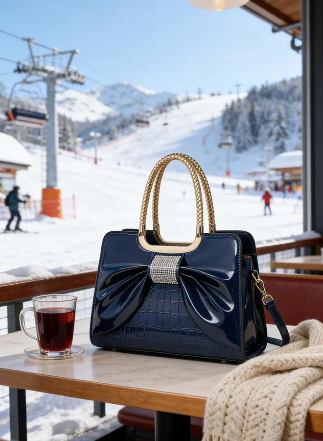 Take Two  Blue Croc-Embossed Bow Handbag for Women | Best Price UAE