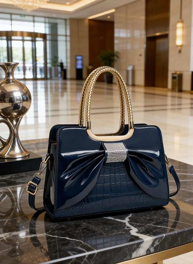Take Two  Blue Croc-Embossed Bow Handbag for Women | Best Price UAE