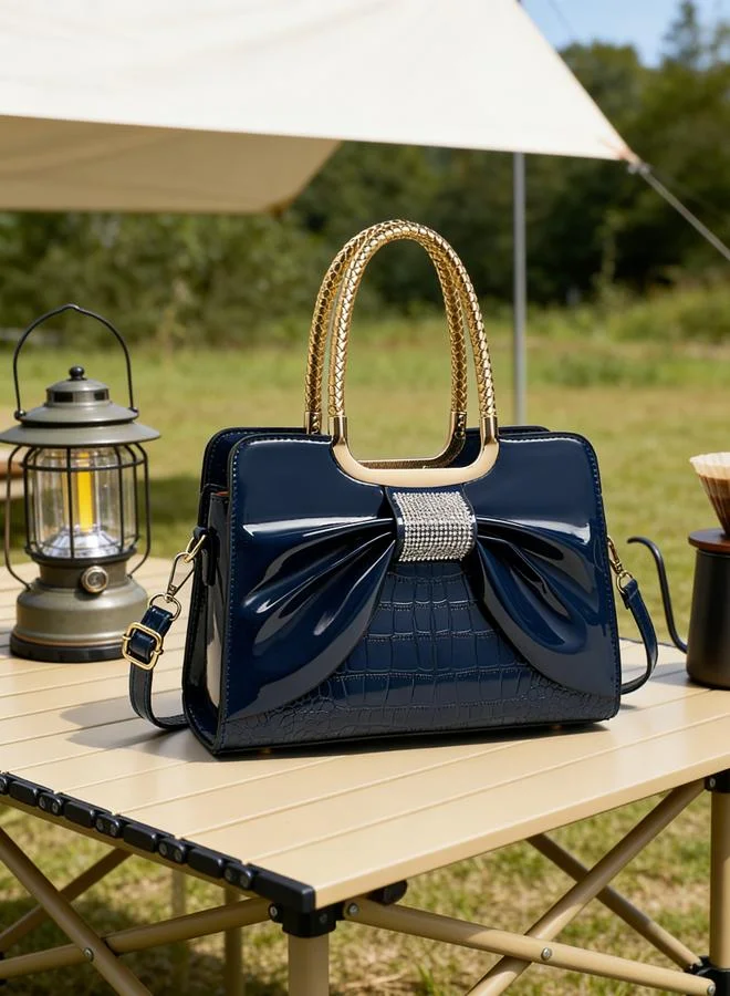 Take Two  Blue Croc-Embossed Bow Handbag for Women | Best Price UAE
