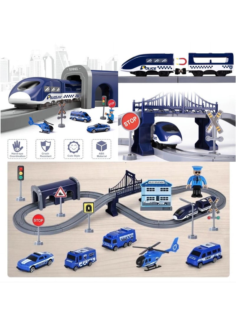 KASTWAVE - Electric Train Toys Sets for Boys, 66Pcs Battery Operated Train Set with Tracks Magnetic Connection, DIY Rail Car Children's Toys Puzzle Assembling Building Blocks Track Magnetic Train Theme Set - Image 1