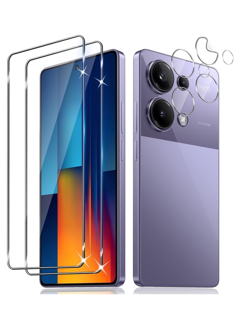 General Screen Protector Compatible with Xiaomi Poco M6 Pro 4G, [2 Pack] Tempered Glass + [2 Pack] Camera Lens Protector (Soft), Anti-Scratch Anti-Fingerprint 9H Hardness Tempered Glass  - Image 1