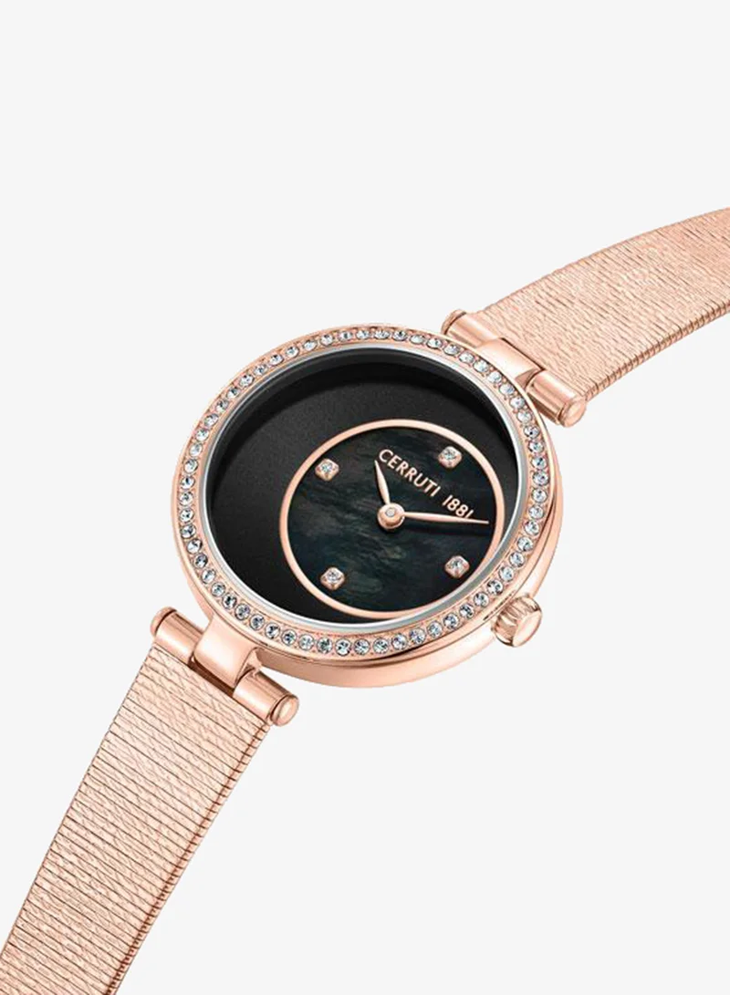 CERRUTI 1881  Cerruti 1881 Ladies Rose Gold Plated Black Sunray/Black Mother of Pearl Dial Watch for Women | Best Price UAE