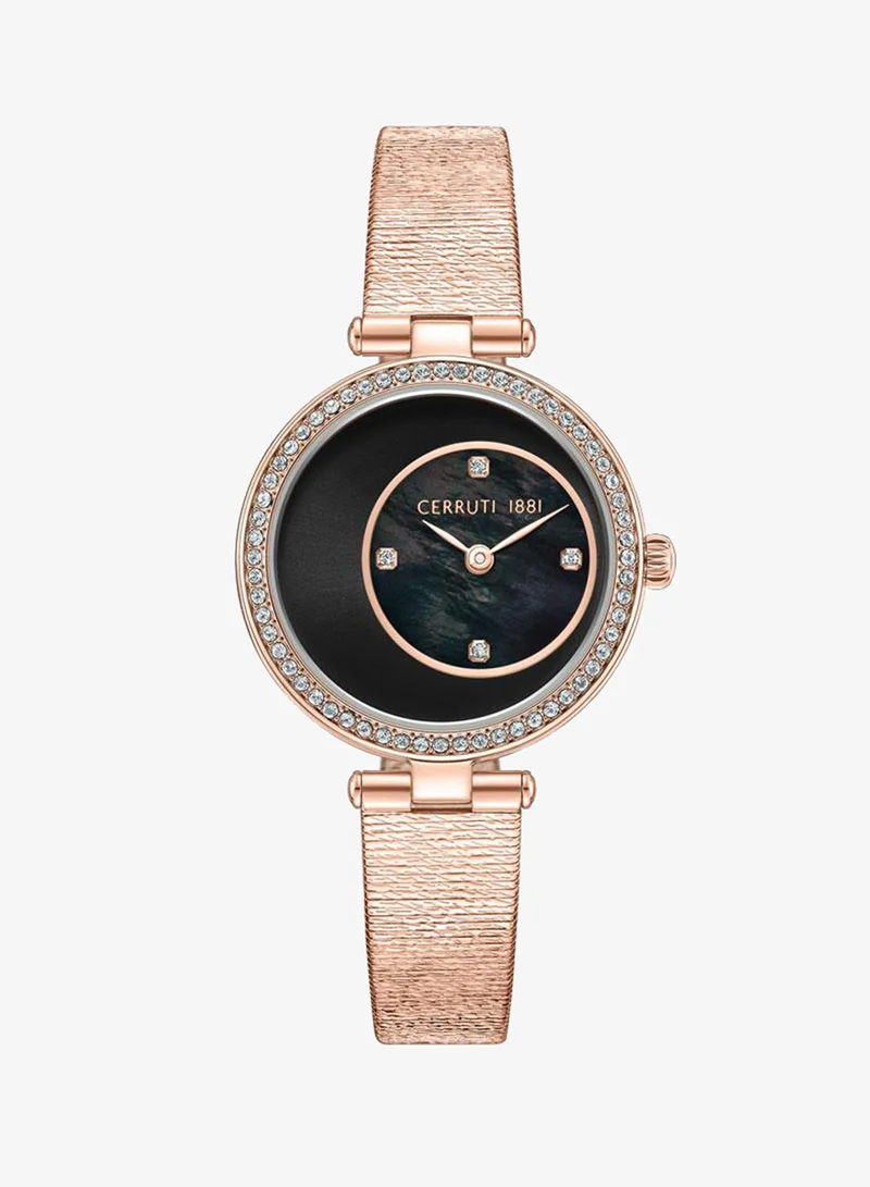 Cerruti 1881 Ladies Rose Gold Plated Black Sunray/Black Mother of Pearl Dial Watch