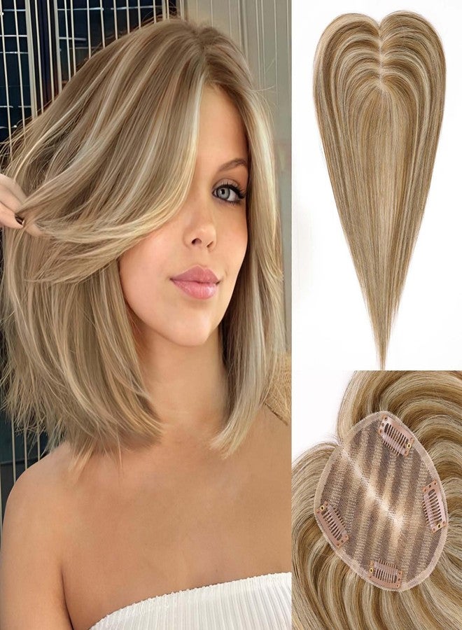 starluck Hair Toppers for Women Real Human Hair No Bangs, 100% Remy HumanHair Toppers for Women Hand-woven with Thinning,Cover Gray Roots,Adds Volume, Mixed Blonde And Brown - Image 1