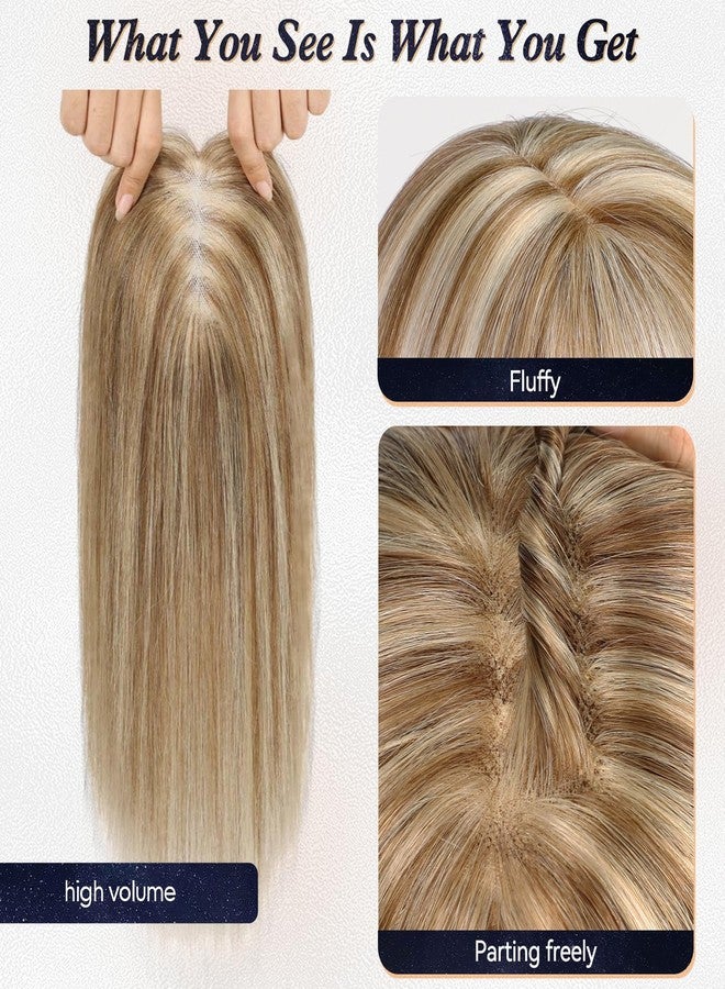 starluck Hair Toppers for Women Real Human Hair No Bangs, 100% Remy HumanHair Toppers for Women Hand-woven with Thinning,Cover Gray Roots,Adds Volume, Mixed Blonde And Brown - Image 4