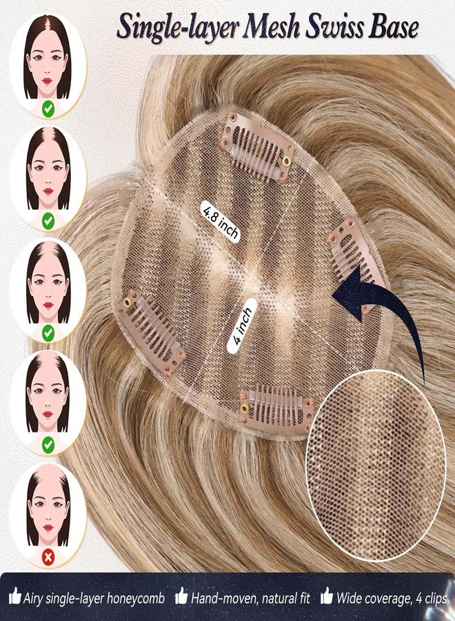 starluck Hair Toppers for Women Real Human Hair No Bangs, 100% Remy HumanHair Toppers for Women Hand-woven with Thinning,Cover Gray Roots,Adds Volume, Mixed Blonde And Brown - Image 3