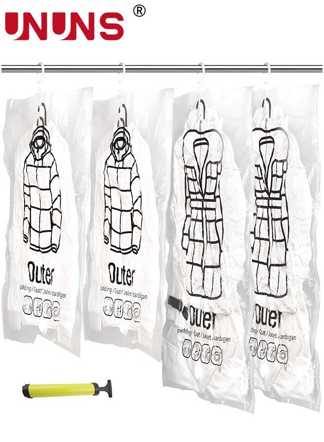 UNUNS Hanging Closet Organizer,4-Pack Hanging Vacuum Space Saver Bag  With Hangers,Vacuum Seal Storage Bag With Suction Pump,Space Bags Vacuum Bag For Sweater,Coat,Suit - Image 1