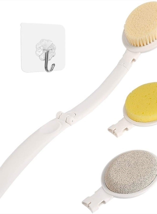 LFJ 3 in 1 Back Bath Brush Set for Shower, 19" Long Handle Body Brush, Bath Sponge and Pumice Gentle Exfoliation and Improved Skin Health, Suitable for Men and Women - Image 1