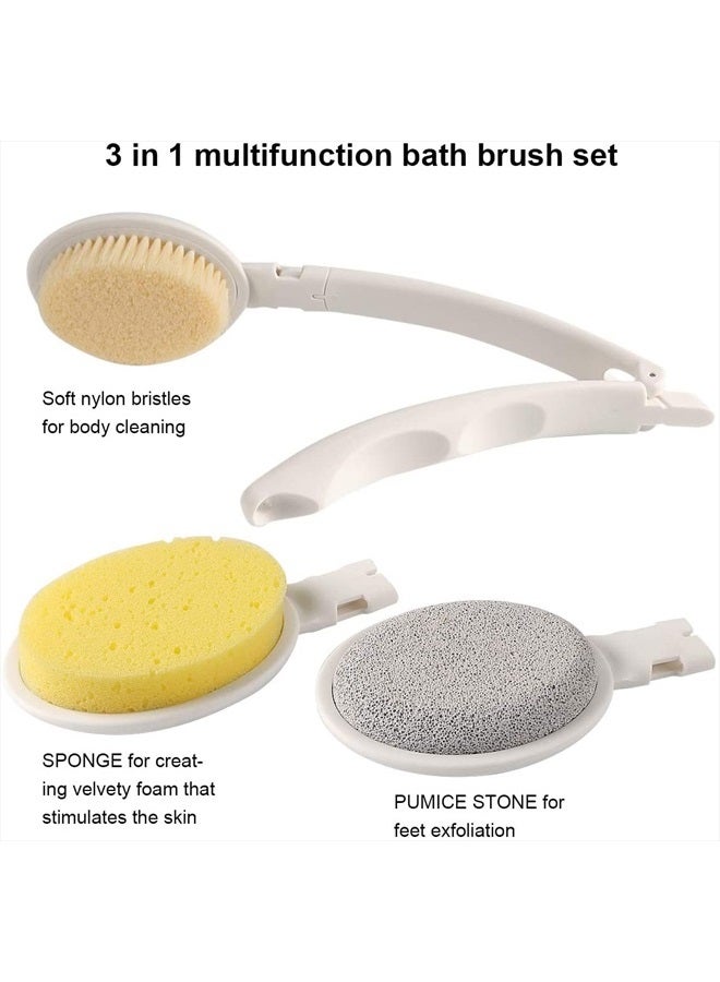 LFJ 3 in 1 Back Bath Brush Set for Shower, 19" Long Handle Body Brush, Bath Sponge and Pumice Gentle Exfoliation and Improved Skin Health, Suitable for Men and Women - Image 5