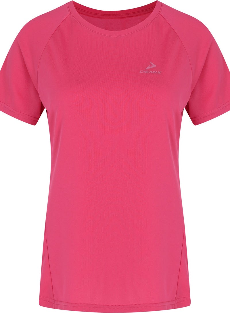 Demix Women's Sports Pink T-Shirt - Regular Fit, Breathable & Sweat-Wicking Gym Top for Yoga, Hiking, Running, and Training, Lightweight Activewear with Stretch Fabric  - Image 1