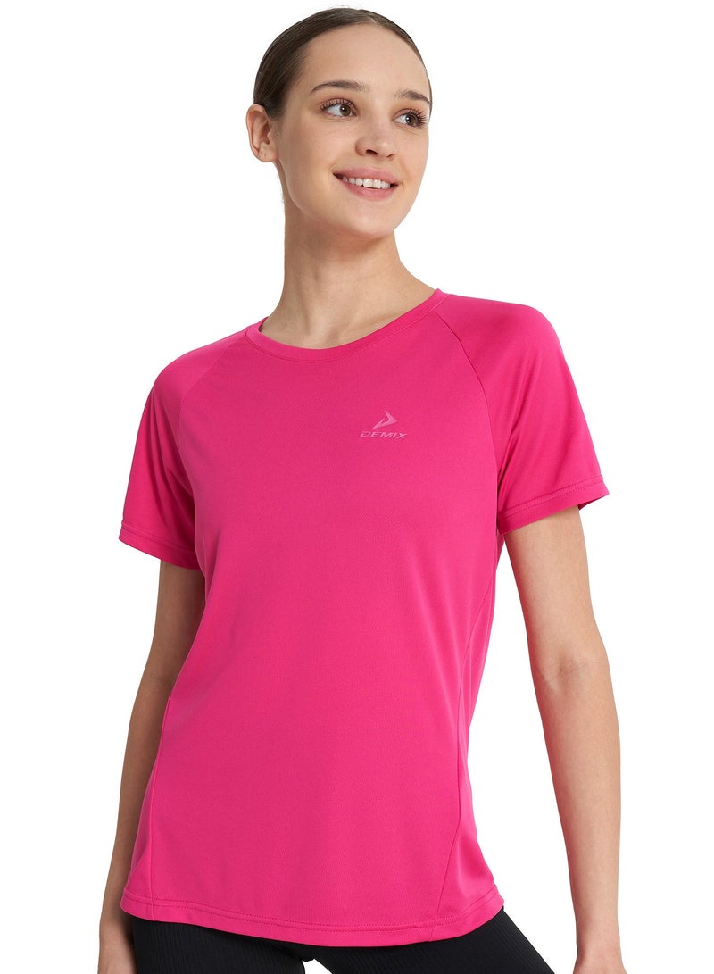 Demix Women's Sports Pink T-Shirt - Regular Fit, Breathable & Sweat-Wicking Gym Top for Yoga, Hiking, Running, and Training, Lightweight Activewear with Stretch Fabric  - Image 2
