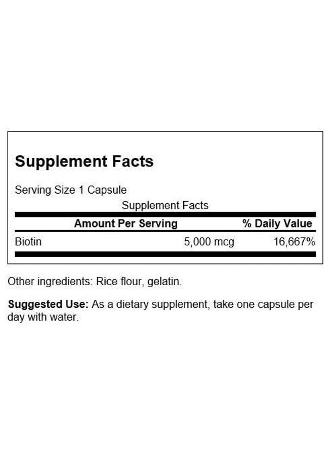 SWANSON Biotin Vitamin B7 5000 mcg 100 Capsules - Image 2