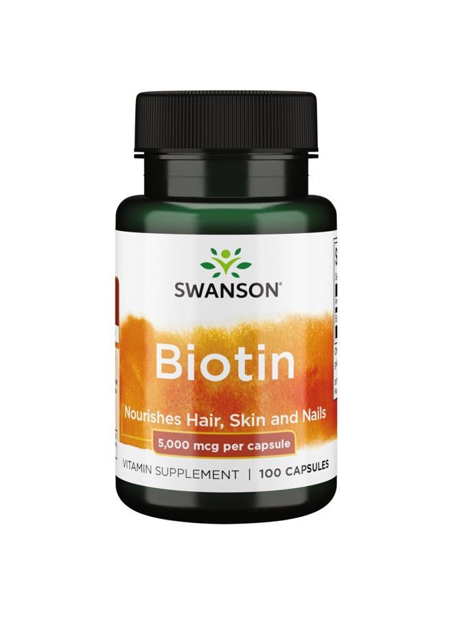 SWANSON Biotin Vitamin B7 5000 mcg 100 Capsules - Image 1
