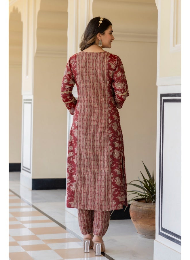 Rangeelo Floral Printed Red Kurta Set for Women - Image 2