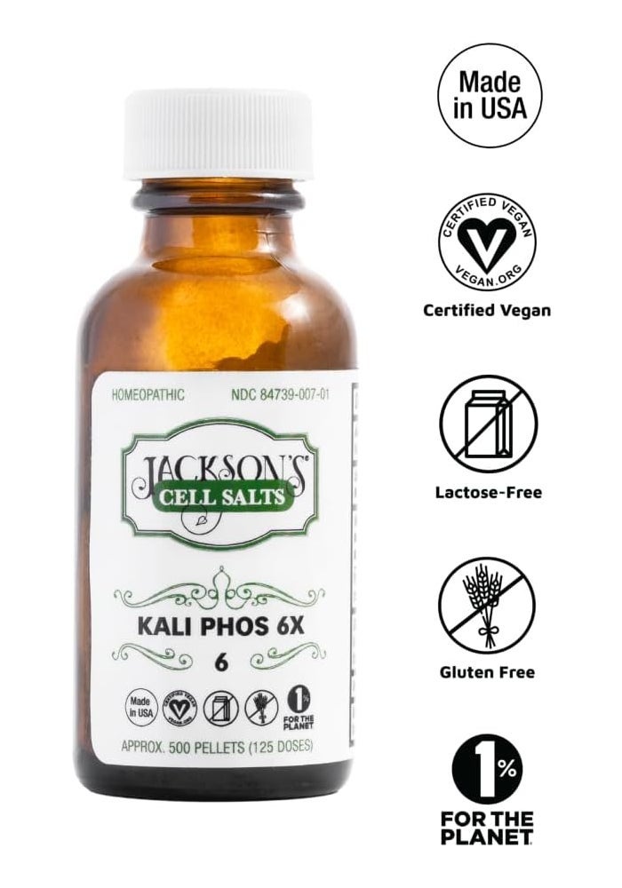 Jackson's #6 Kali Phos 6X - Certified Vegan and Lactose-Free Schuessler Tissue Cell Salt with 500 Pellets - Image 2