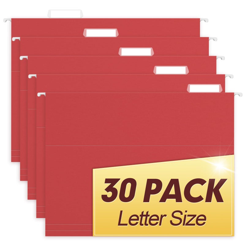 HERKKA Hanging File Folders, 30 Pack Reinforced Letter Size Hanging Folders, Designed for Bulky Files, Filing Cabinet, 1/5-Cut Adjustable Tabs (Red) - Image 1