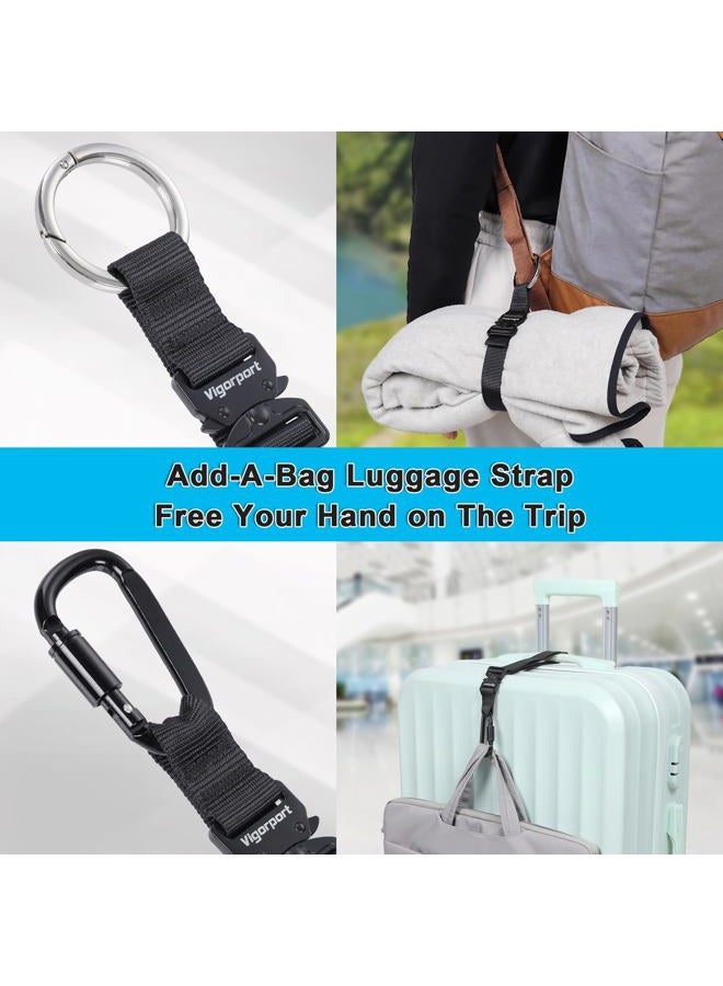 Vigorport 2 Pack Add A Bag Luggage Strap Jacket Gripper, Heavy Duty Luggage Belt for Carry on Bag with Metal Carabiner, Travel Suitcase Accessories, Easy to Carry Your Extra Bags (Black, 2 Clips) - Image 2