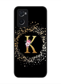 Rugged Black Edge Case for Oppo A96 4G / A36 / A76, Slim fit Rubber Edges  -  Custom Monogram Initial Letter Floral Pattern Alphabet - K(Black)