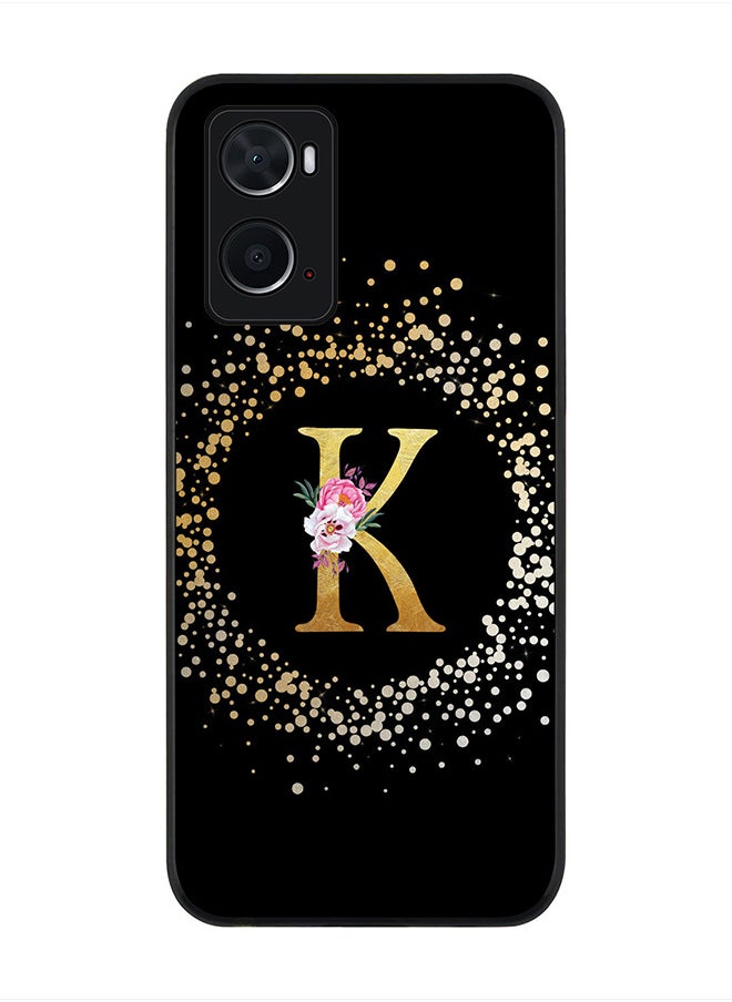 Stylizedd - Rugged Black Edge Case for Oppo A96 4G / A36 / A76, Slim fit Rubber Edges  -  Custom Monogram Initial Letter Floral Pattern Alphabet - K(Black) - Image 1