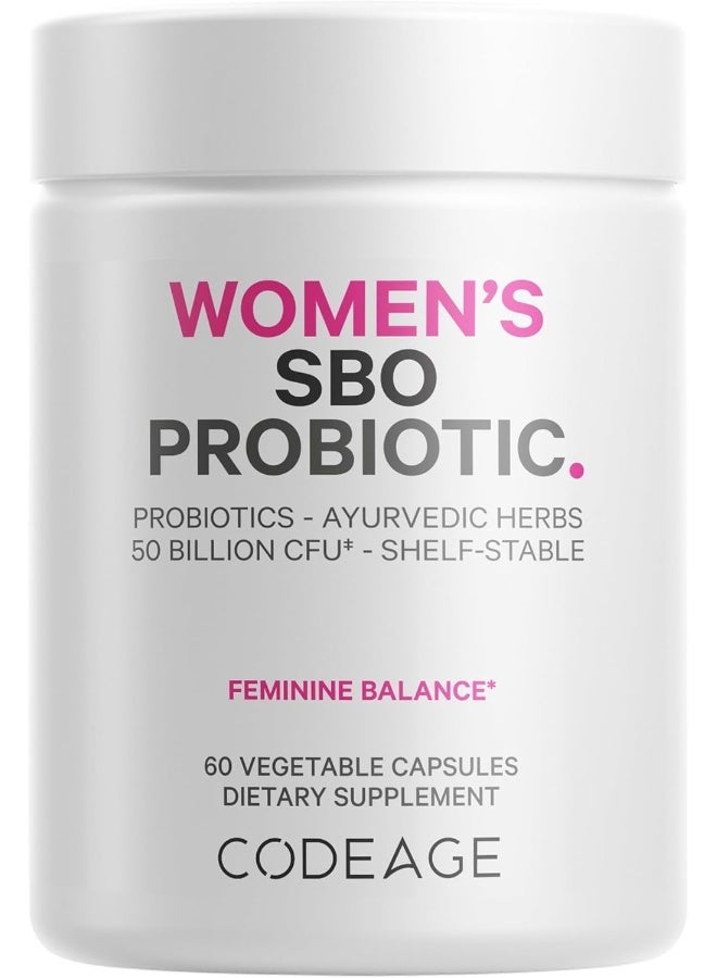 Codeage Women’s Probiotics Supplement - 50 Billion CFUs - SBO Probiotics & Prebiotics - Cranberries - Feminine Health - Fermented Botanical Blend, Whole Food Supplement - Vegan, Non-GMO - 60 Capsules - Image 1