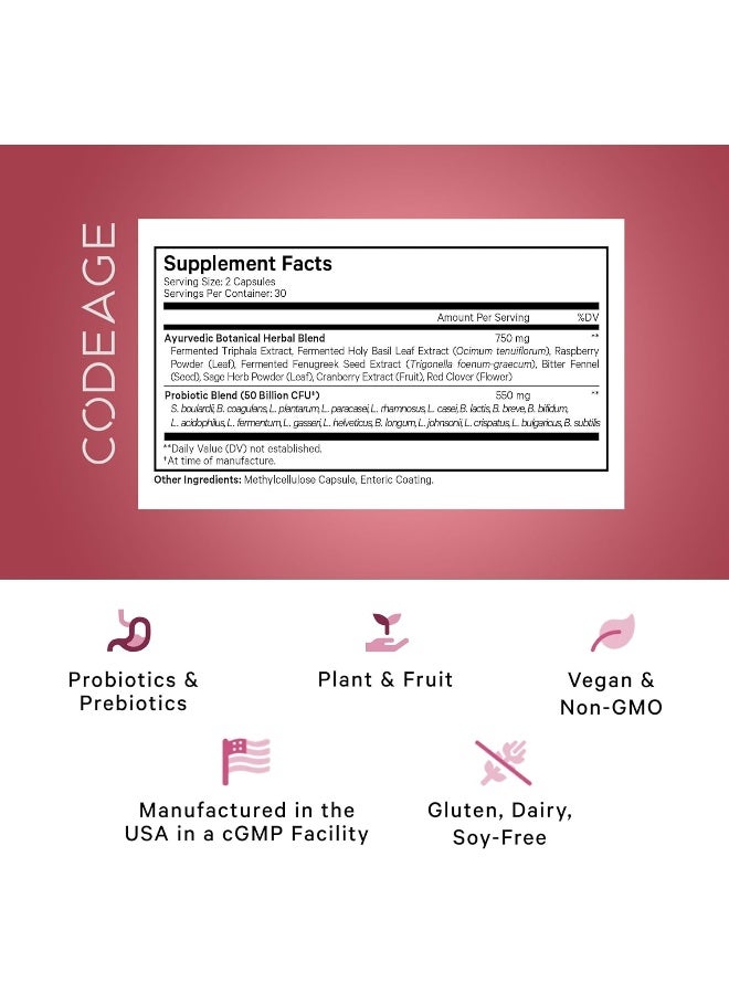 Codeage Women’s Probiotics Supplement - 50 Billion CFUs - SBO Probiotics & Prebiotics - Cranberries - Feminine Health - Fermented Botanical Blend, Whole Food Supplement - Vegan, Non-GMO - 60 Capsules - Image 2