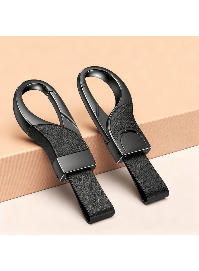 Car Keychain Made of high-Grade Fashionable and simple Leather, Key Organizers Lychee pattern (Black) - Image 1