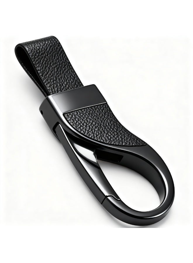 Car Keychain Made of high-Grade Fashionable and simple Leather, Key Organizers Lychee pattern (Black) - Image 2