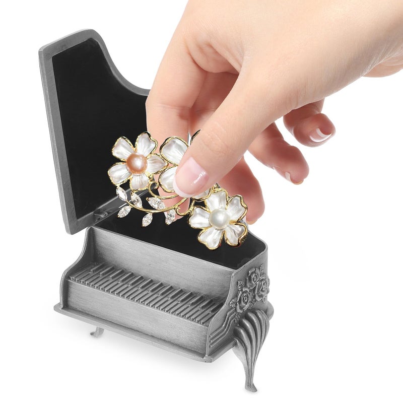 Vintage Embossed Piano Shaped Metal Jewelry Box Organizer For Bracelets Rings Earrings - Image 5