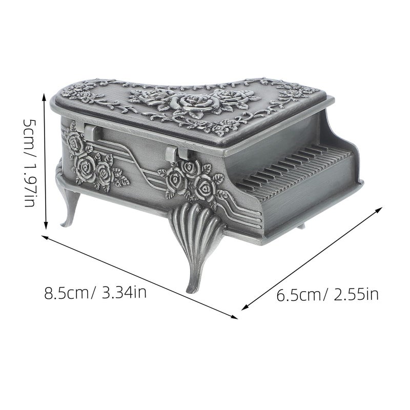 Vintage Embossed Piano Shaped Metal Jewelry Box Organizer For Bracelets Rings Earrings - Image 3