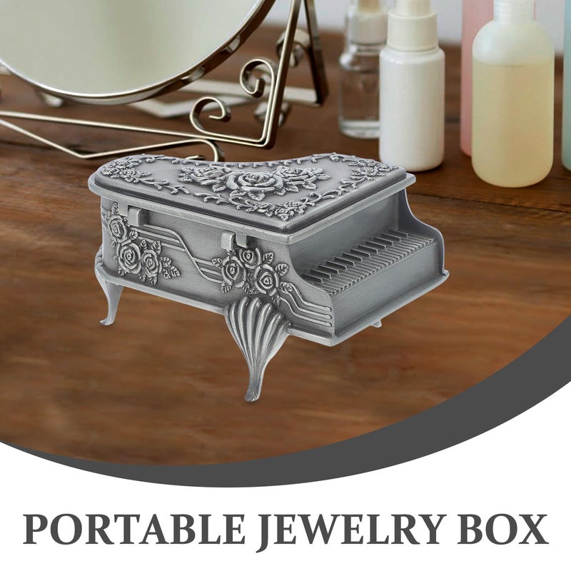 Vintage Embossed Piano Shaped Metal Jewelry Box Organizer For Bracelets Rings Earrings - Image 4