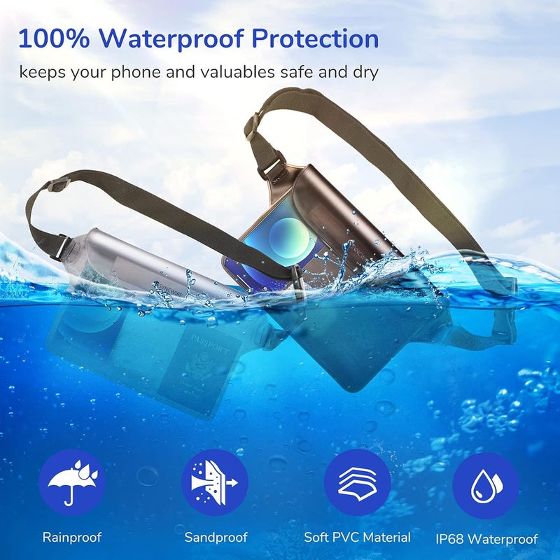 Syncwire Waterproof Pouch Bag with Adjustable Waist Strap (2 Pack) - IP68 Waterproof Waist Bag Screen Touchable Dry Bag with Adjustable Belt for Beach, Swimming, Boating, Fishing, Hiking, etc - Image 2