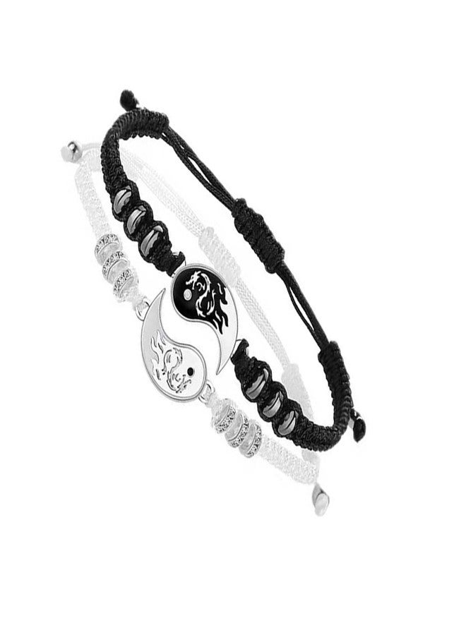 INENIMARTJ 2Pcs Matching Yin and Yang Bracelets,Best Friend Yin Yang Adjustable Cord Bracelets for Bff Friendship,Yin Yang Couple Bracelet (A) - Image 1