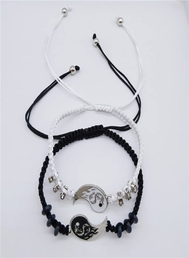 INENIMARTJ 2Pcs Matching Yin and Yang Bracelets,Best Friend Yin Yang Adjustable Cord Bracelets for Bff Friendship,Yin Yang Couple Bracelet (A) - Image 4