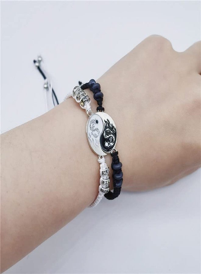 INENIMARTJ 2Pcs Matching Yin and Yang Bracelets,Best Friend Yin Yang Adjustable Cord Bracelets for Bff Friendship,Yin Yang Couple Bracelet (A) - Image 5