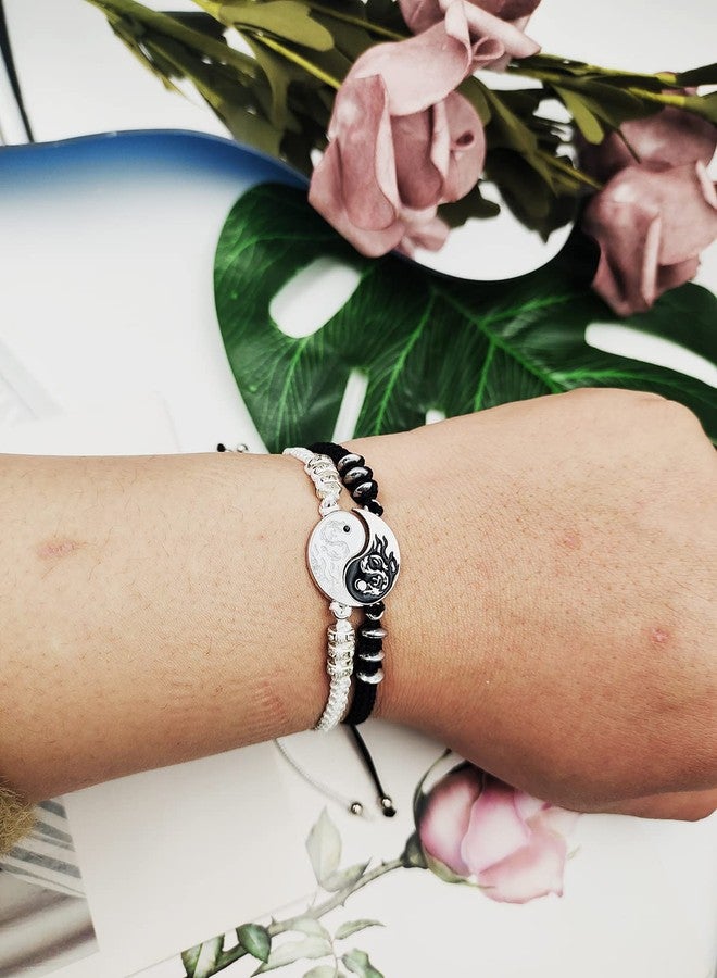 INENIMARTJ 2Pcs Matching Yin and Yang Bracelets,Best Friend Yin Yang Adjustable Cord Bracelets for Bff Friendship,Yin Yang Couple Bracelet (A) - Image 2