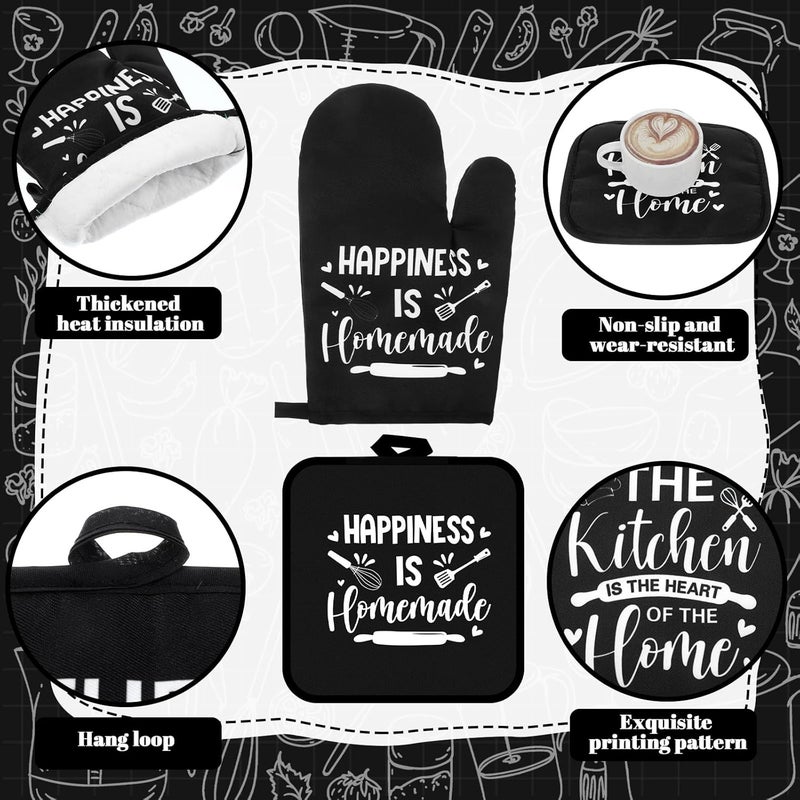 Fourluoo 10 Pcs Christmas Farmhouse Kitchen Decor and Accessories Set 4 Kitchen Towels 2 Pot Holders 2 Oven Mitts 2 Rugs for Cooking Baking Daughter Mom Housewarming Gifts(Black,Classic Style) - Image 5