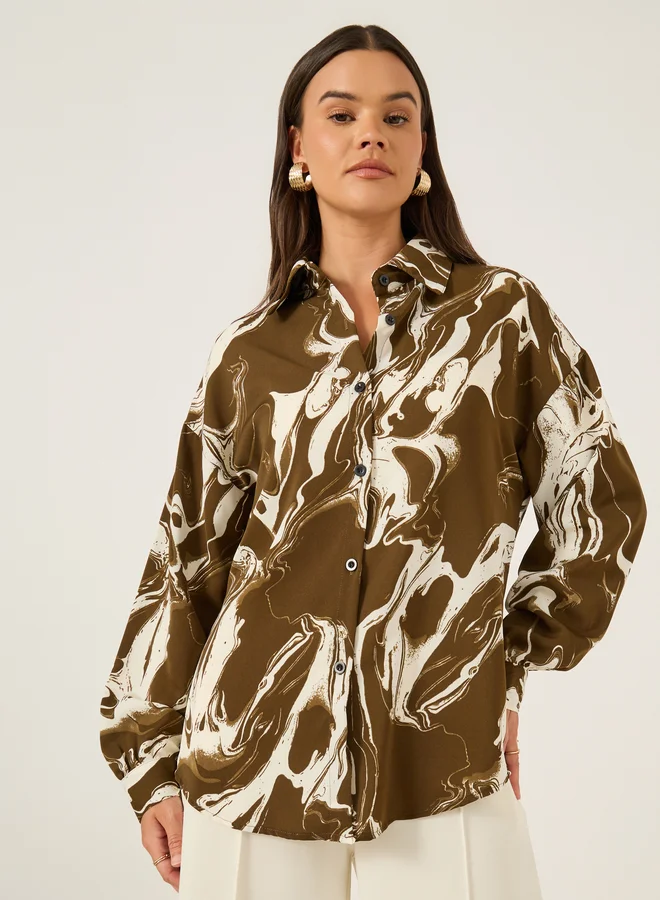 Styli Printed Spread Collar Regular Fit Shirt