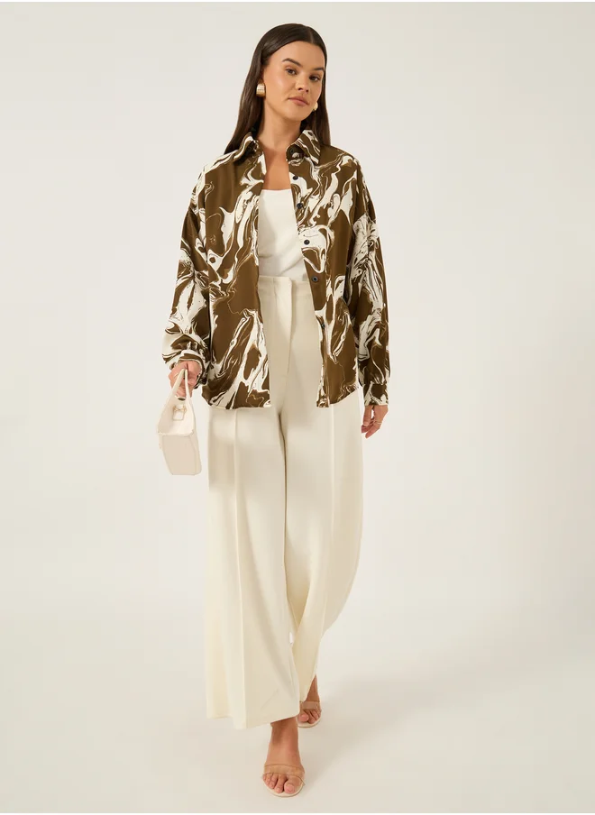 ستايلي Printed Spread Collar Regular Fit Shirt