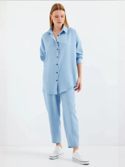 BIG DART BDART Linen Blend Long Sleeve Shirt and Pants Co-ord Set